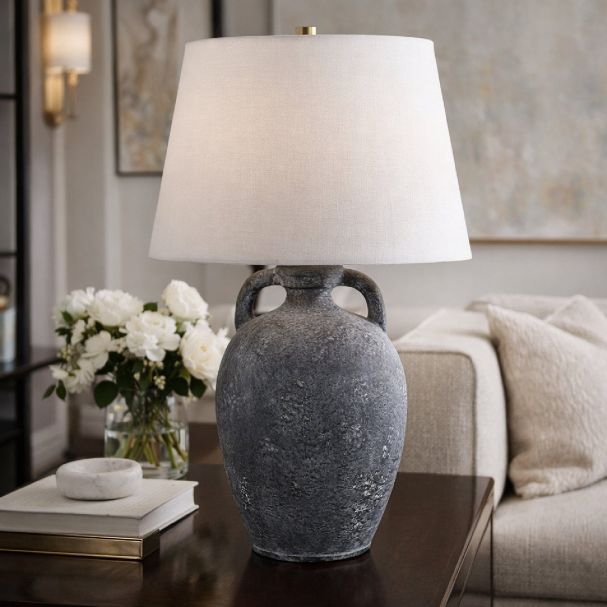 Modern European furniture - Black Ceramic Linen Table Lamp - www.oroa.com