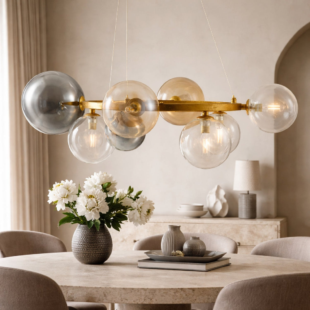 Modern European furniture - Clear Glass Orbs 8-Light Chandelier - www.oroa.com