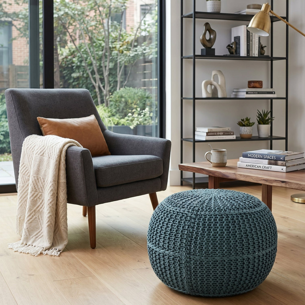Modern European furniture - Blue Knitted Round Outdoor Pouf - www.oroa.com