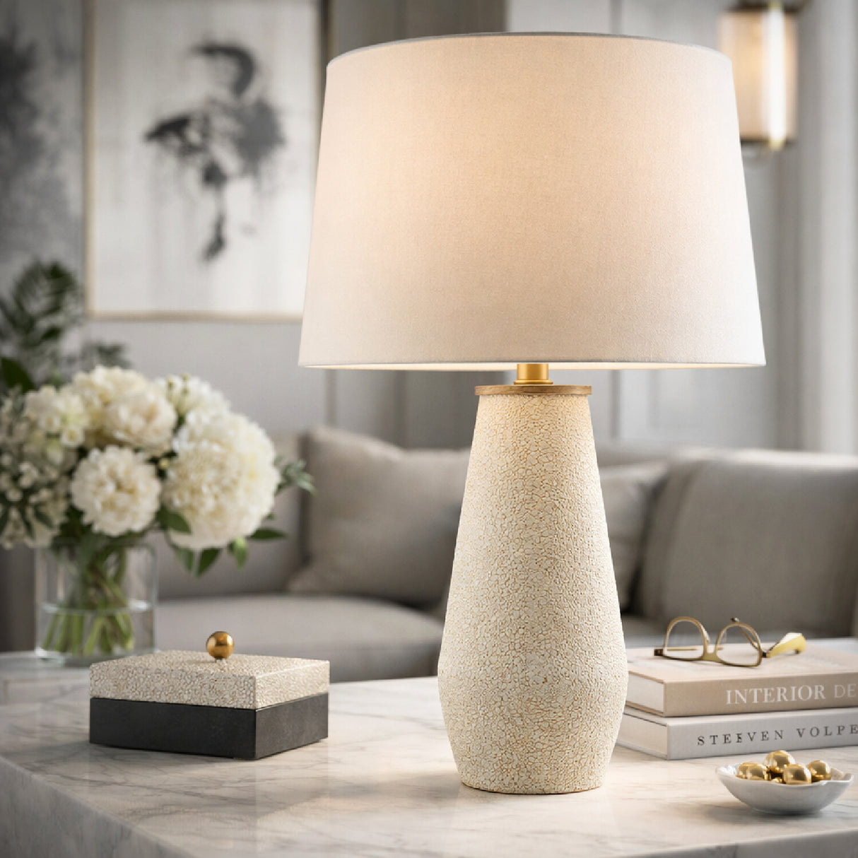 White Cotton Accent Table Lamp | Oroa.com