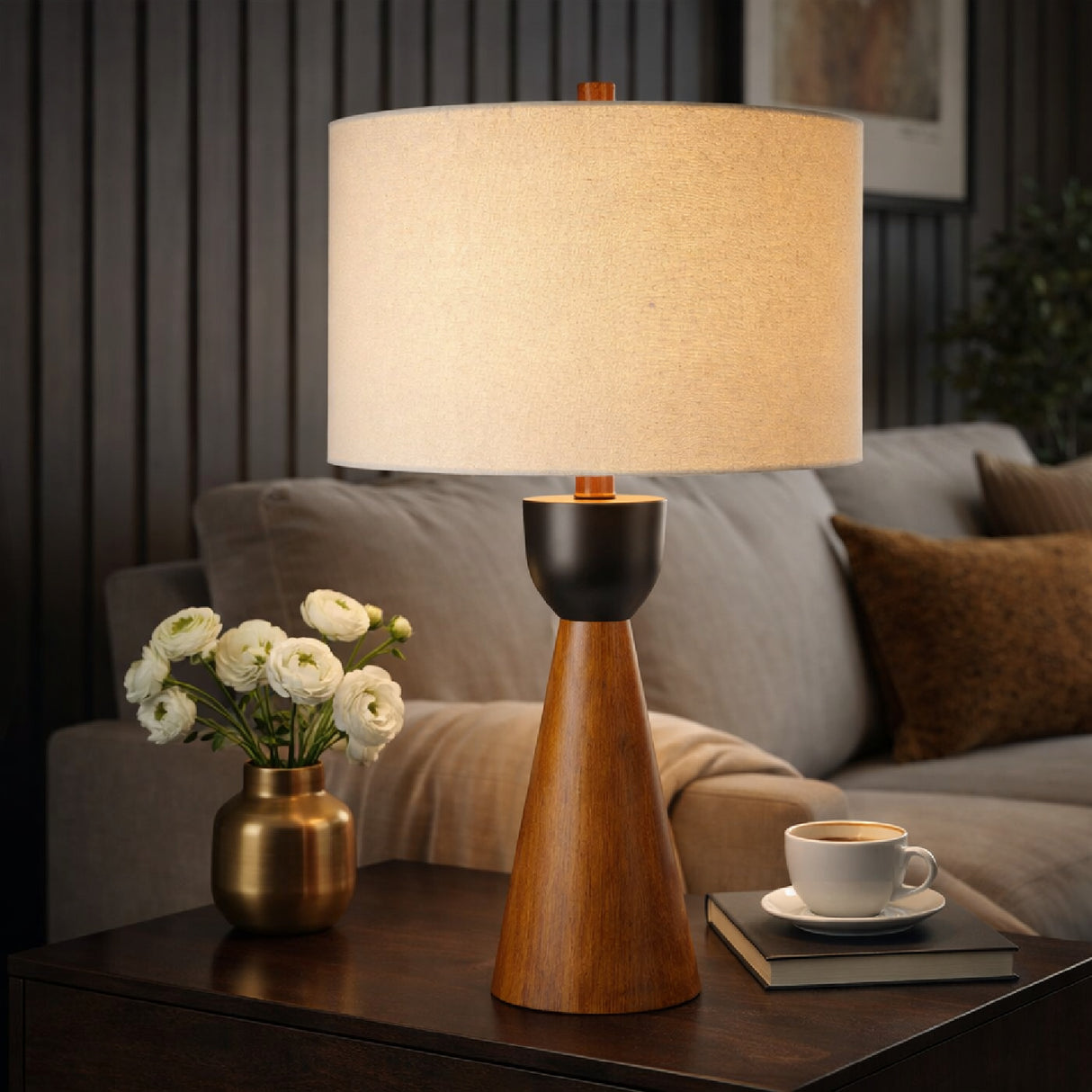 Modern European furniture - Beige Drum Linen Table Lamp - www.oroa.com