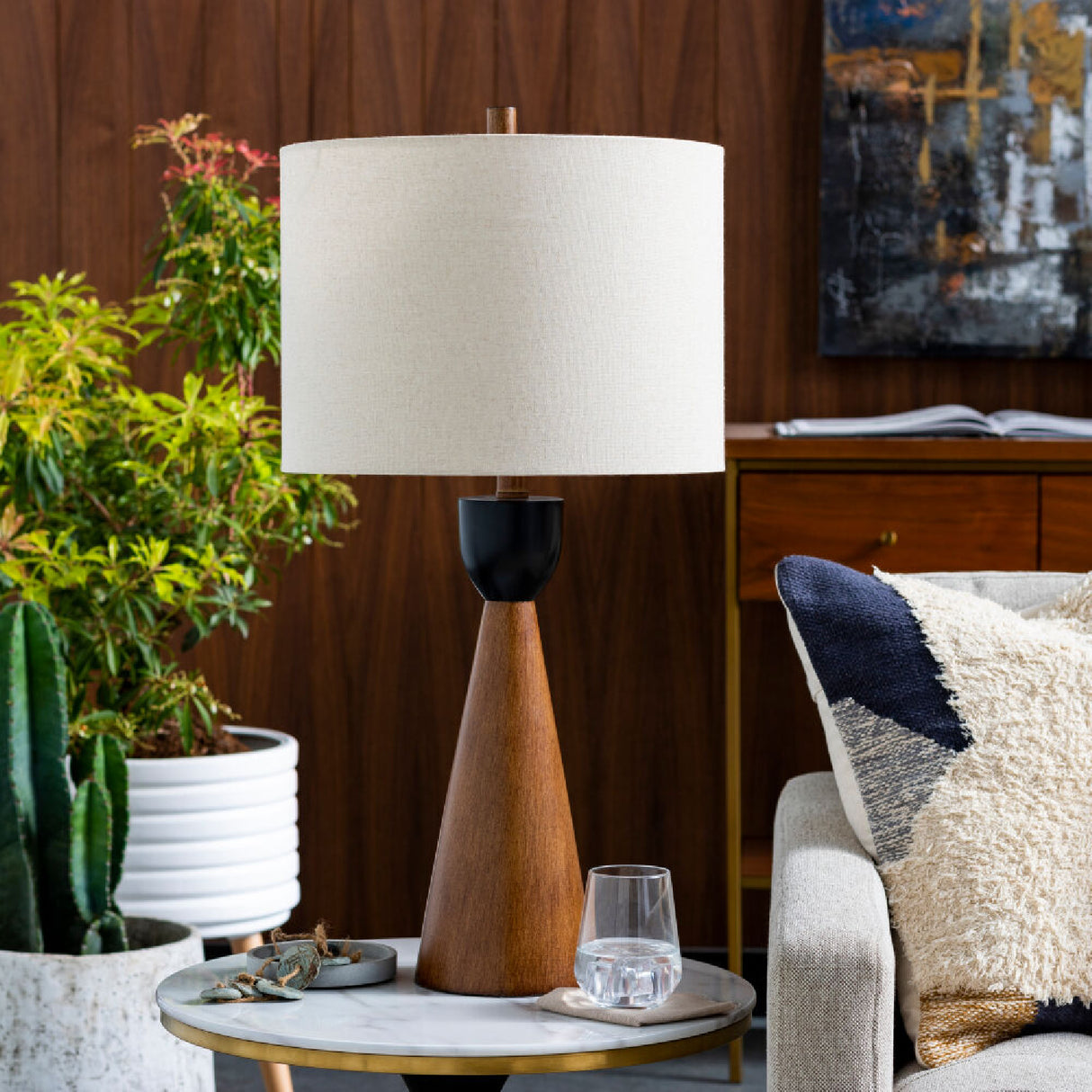Modern European furniture - Beige Drum Linen Table Lamp - www.oroa.com