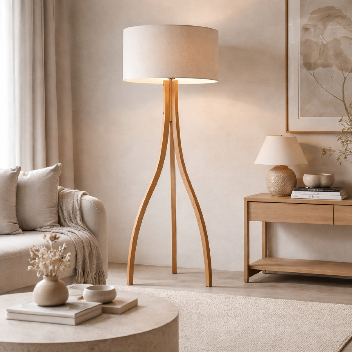 Modern European furniture - Wood Veneer Tripod Floor Lamp - www.oroa.com