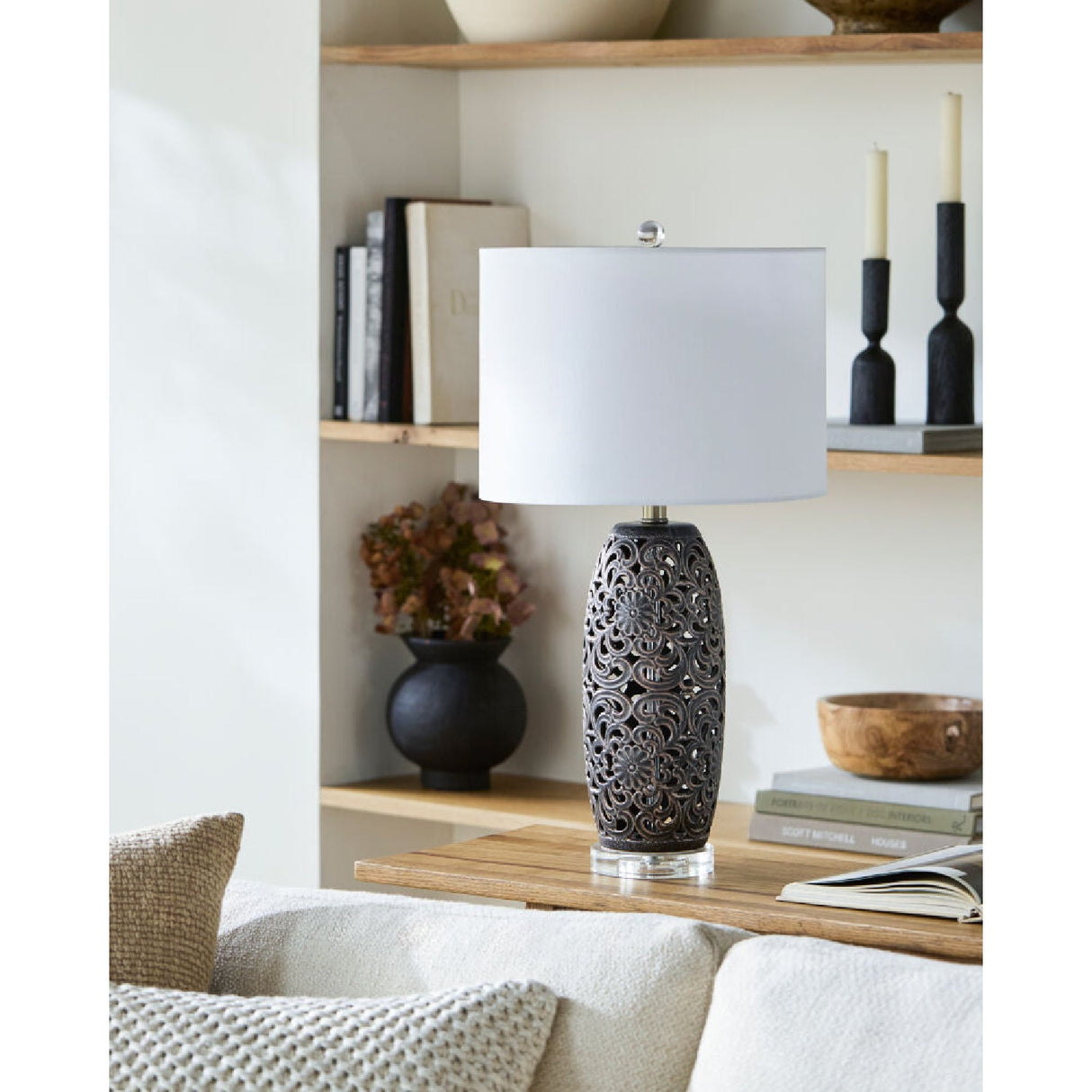 Modern European furniture - Floral Carved Ceramic Table Lamp - www.oroa.com