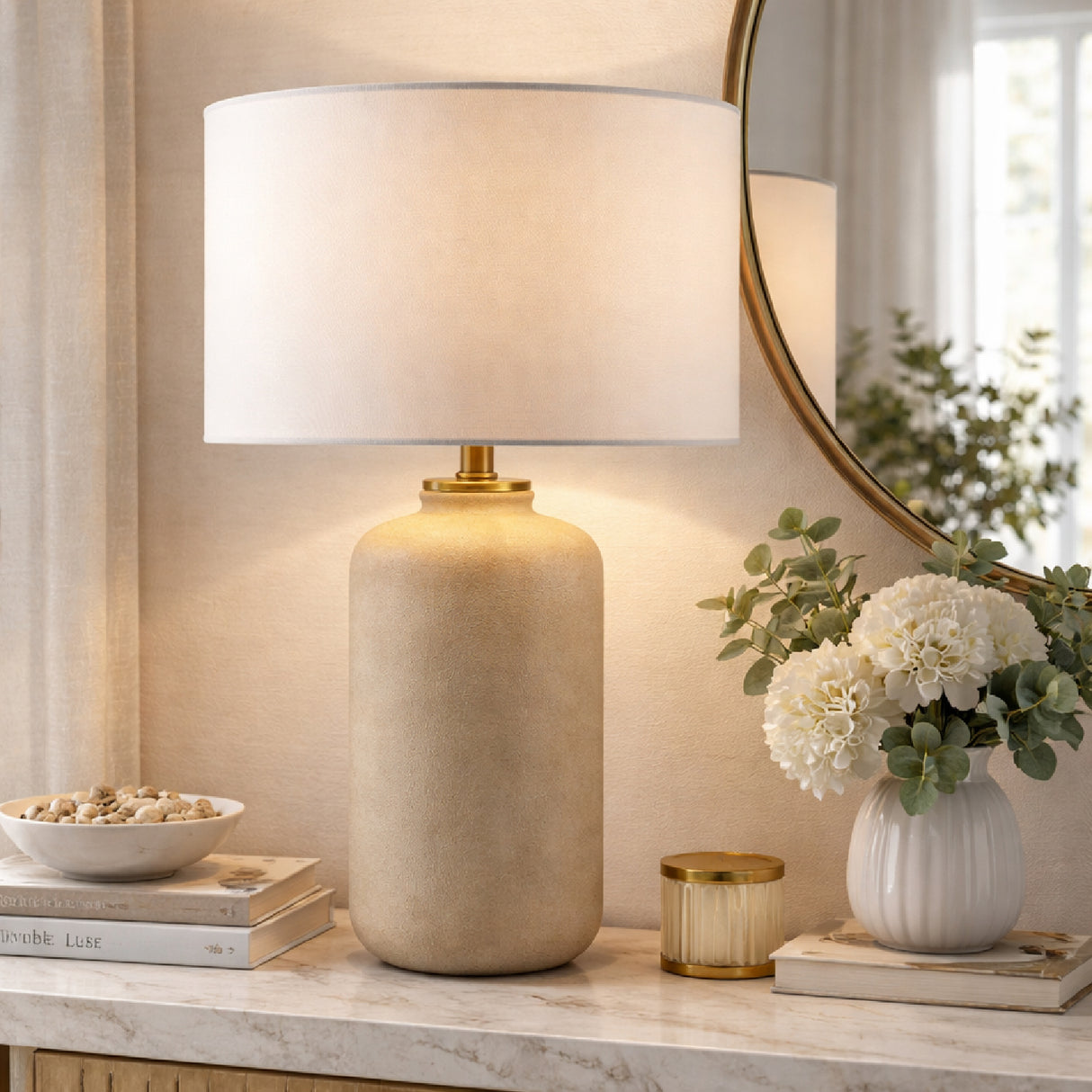 Modern European furniture - Neutral-Toned Ceramic Table Lamp - www.oroa.com