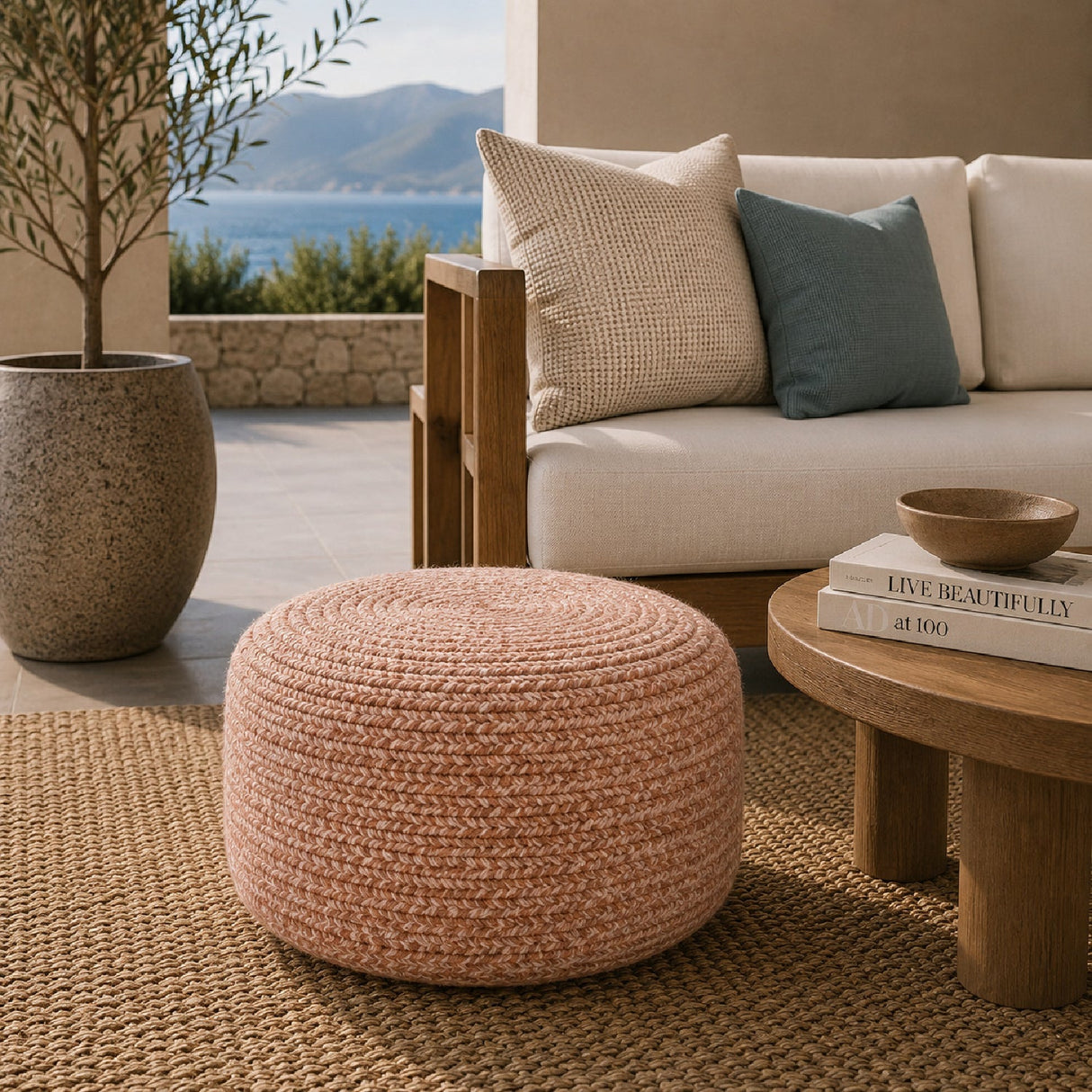 Modern furniture - Round Woven Outdoor Pouf - www.oroa.com