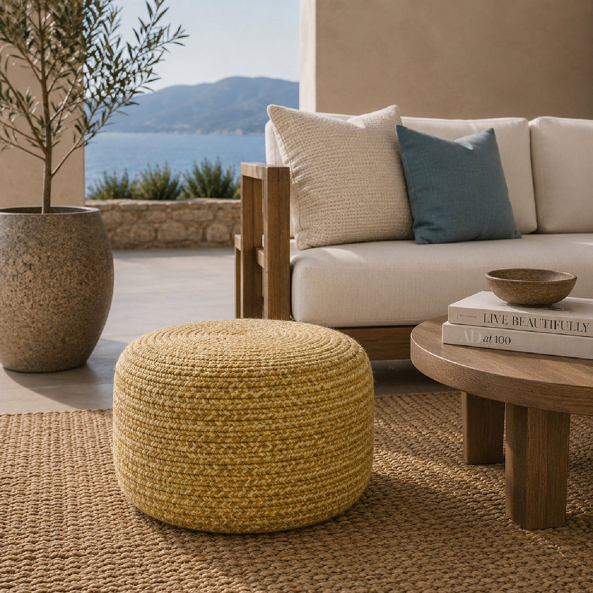 Modern furniture - Round Woven Outdoor Pouf - www.oroa.com