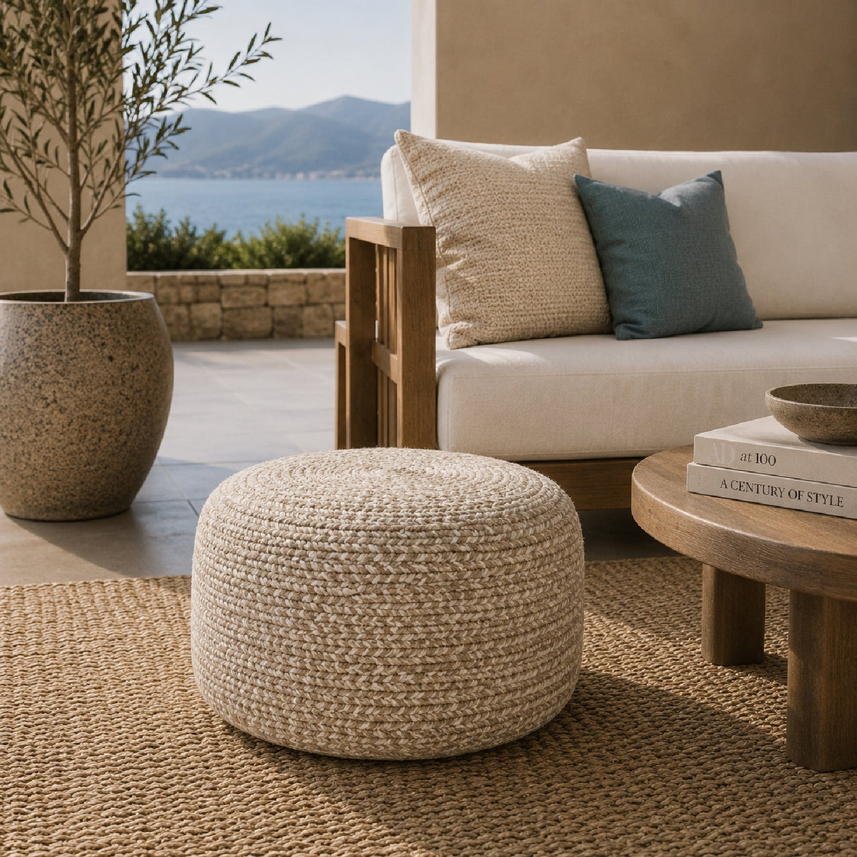 Modern furniture - Round Woven Outdoor Pouf - www.oroa.com
