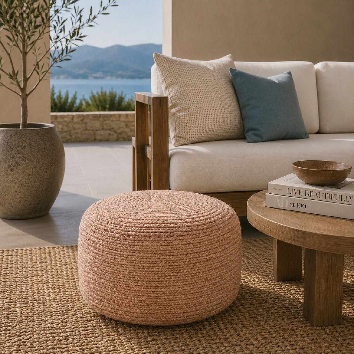 Modern furniture - Round Woven Outdoor Pouf - www.oroa.com