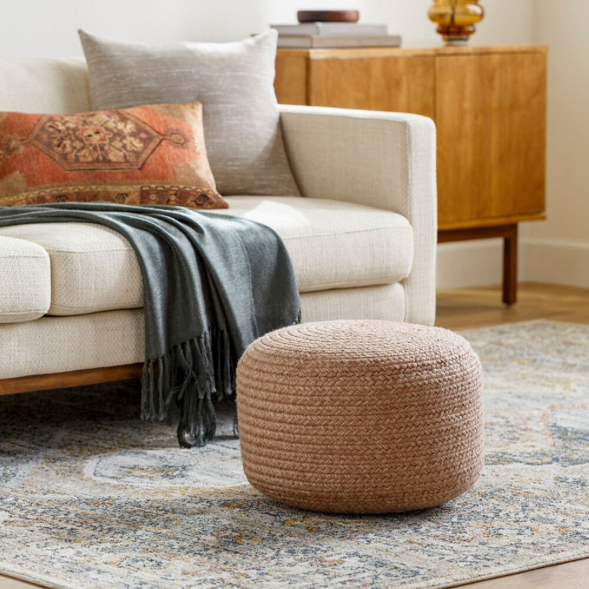 Modern furniture - Round Woven Outdoor Pouf - www.oroa.com