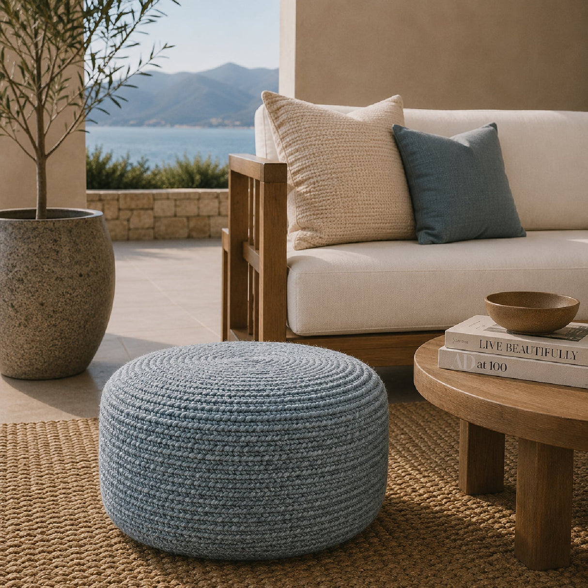 Modern furniture - Round Woven Outdoor Pouf - www.oroa.com