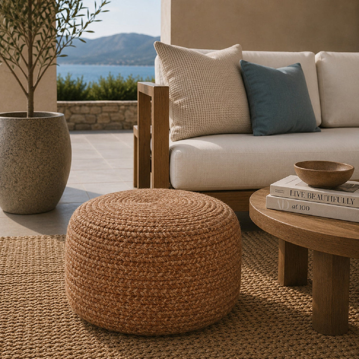 Modern furniture - Round Woven Outdoor Pouf - www.oroa.com