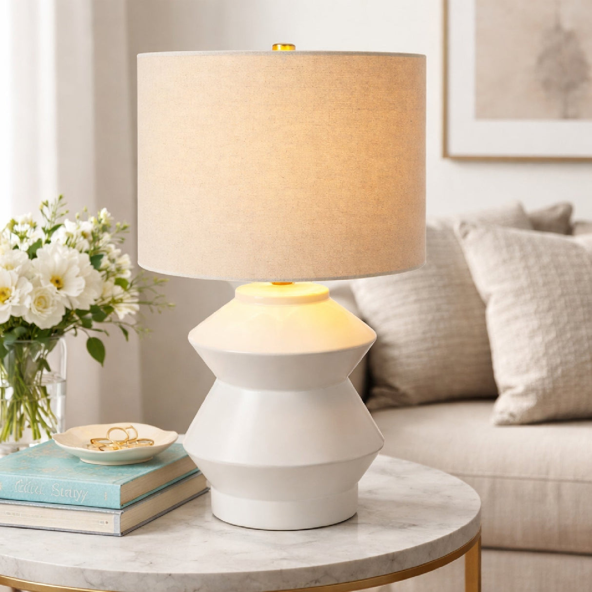 Modern European furniture - Geometrical Glazed Ceramic Table Lamp - www.oroa.com