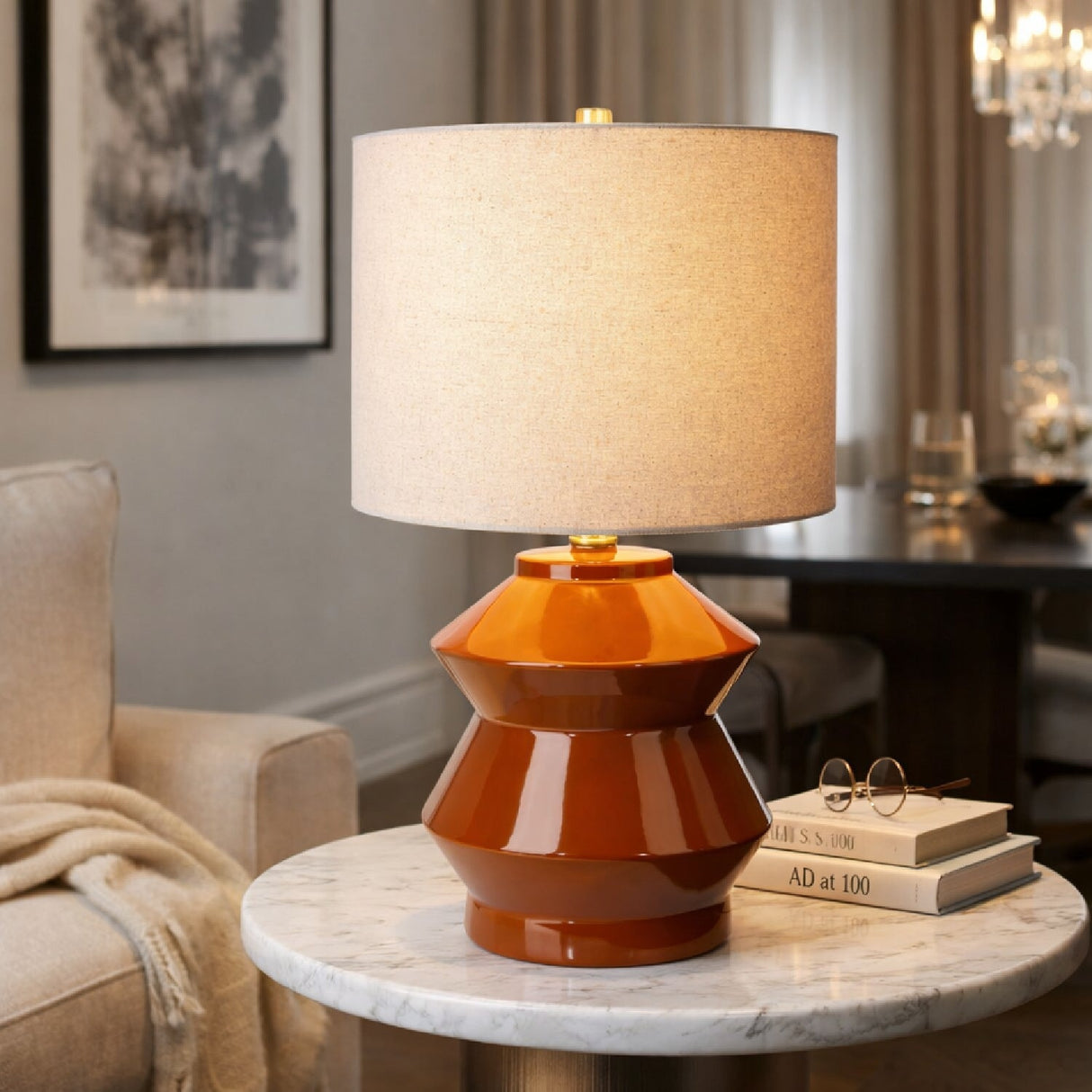 Modern European furniture - Geometrical Glazed Ceramic Table Lamp - www.oroa.com
