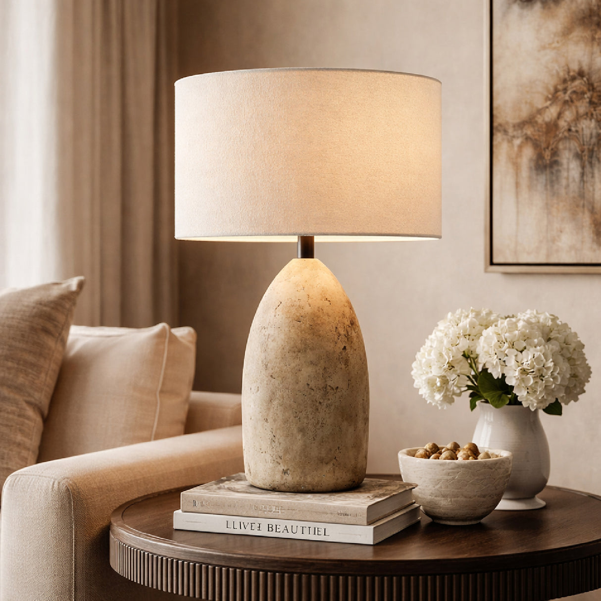 Modern European furniture - Beige Concrete Accent Table Lamp - www.oroa.com