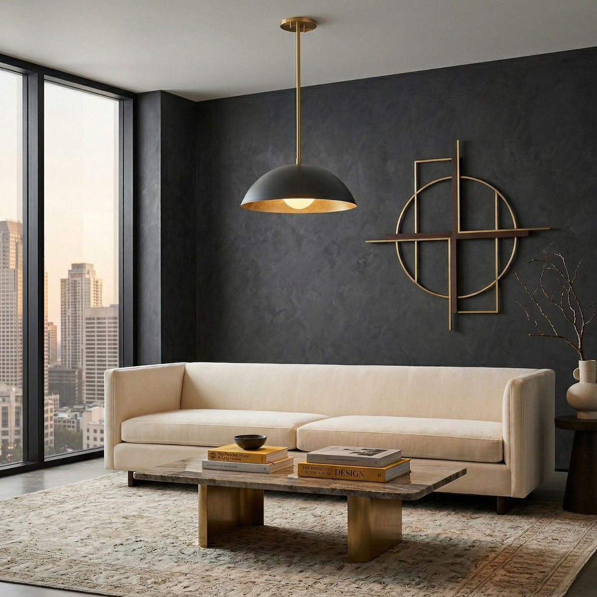 Modern European furniture - Black Metal Dome Pendant Lamp - www.oroa.com