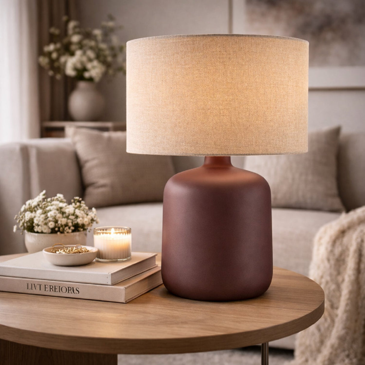Modern European furniture - Beige Linen Ceramic Table Lamp S - www.oroa.com