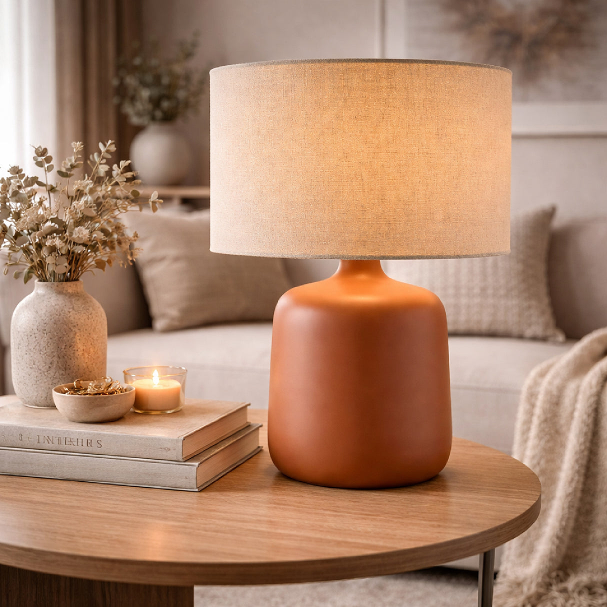 Modern European furniture - Beige Linen Ceramic Table Lamp S - www.oroa.com