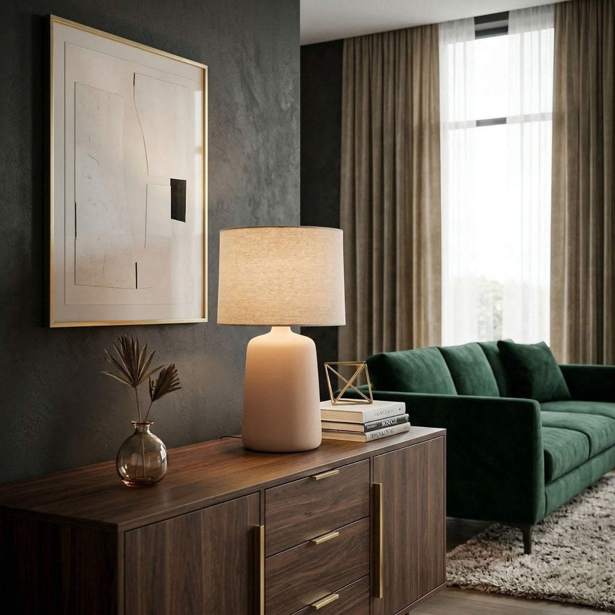 Modern European furniture - Beige Linen Ceramic Table Lamp L - www.oroa.com