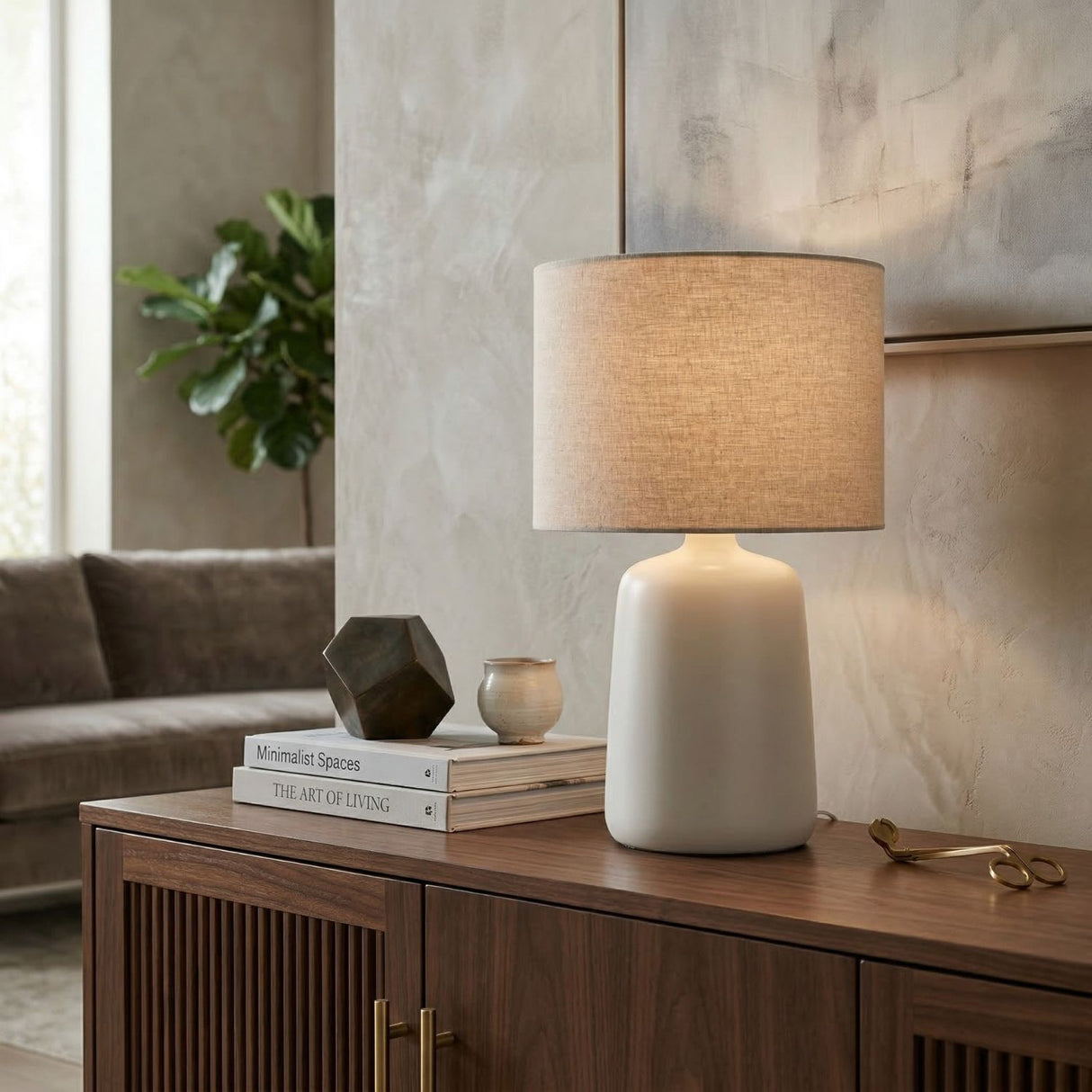 Modern European furniture - Beige Linen Ceramic Table Lamp L - www.oroa.com