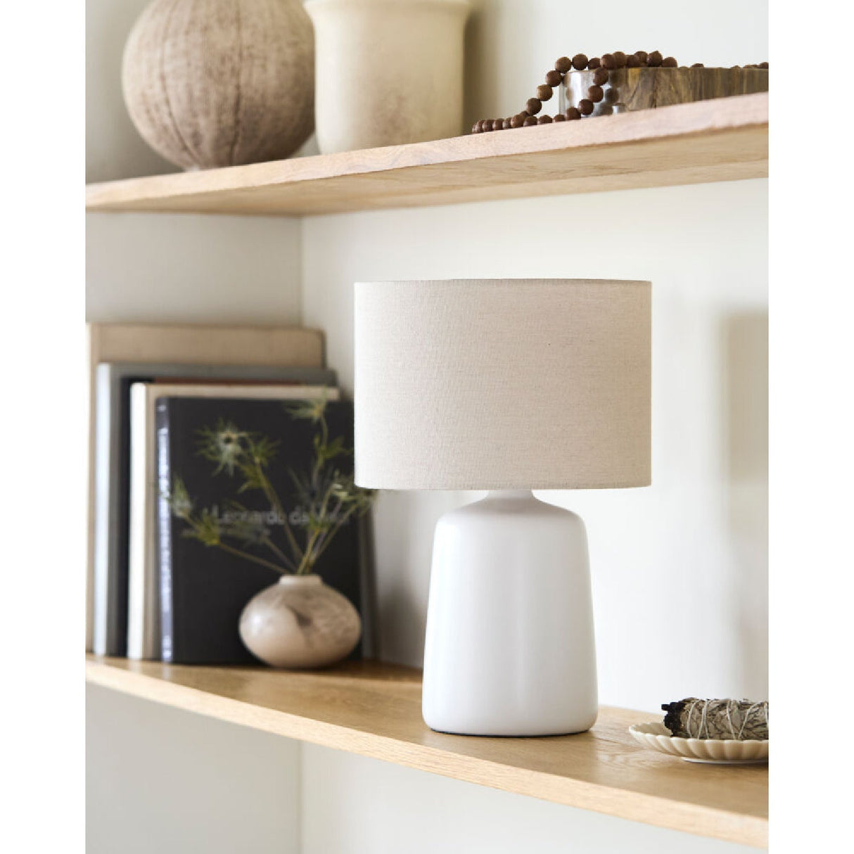 Modern European furniture - Beige Linen Ceramic Table Lamp L - www.oroa.com