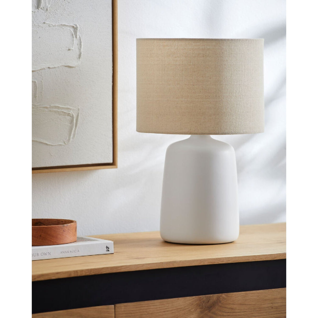 Modern European furniture - Beige Linen Ceramic Table Lamp L - www.oroa.com