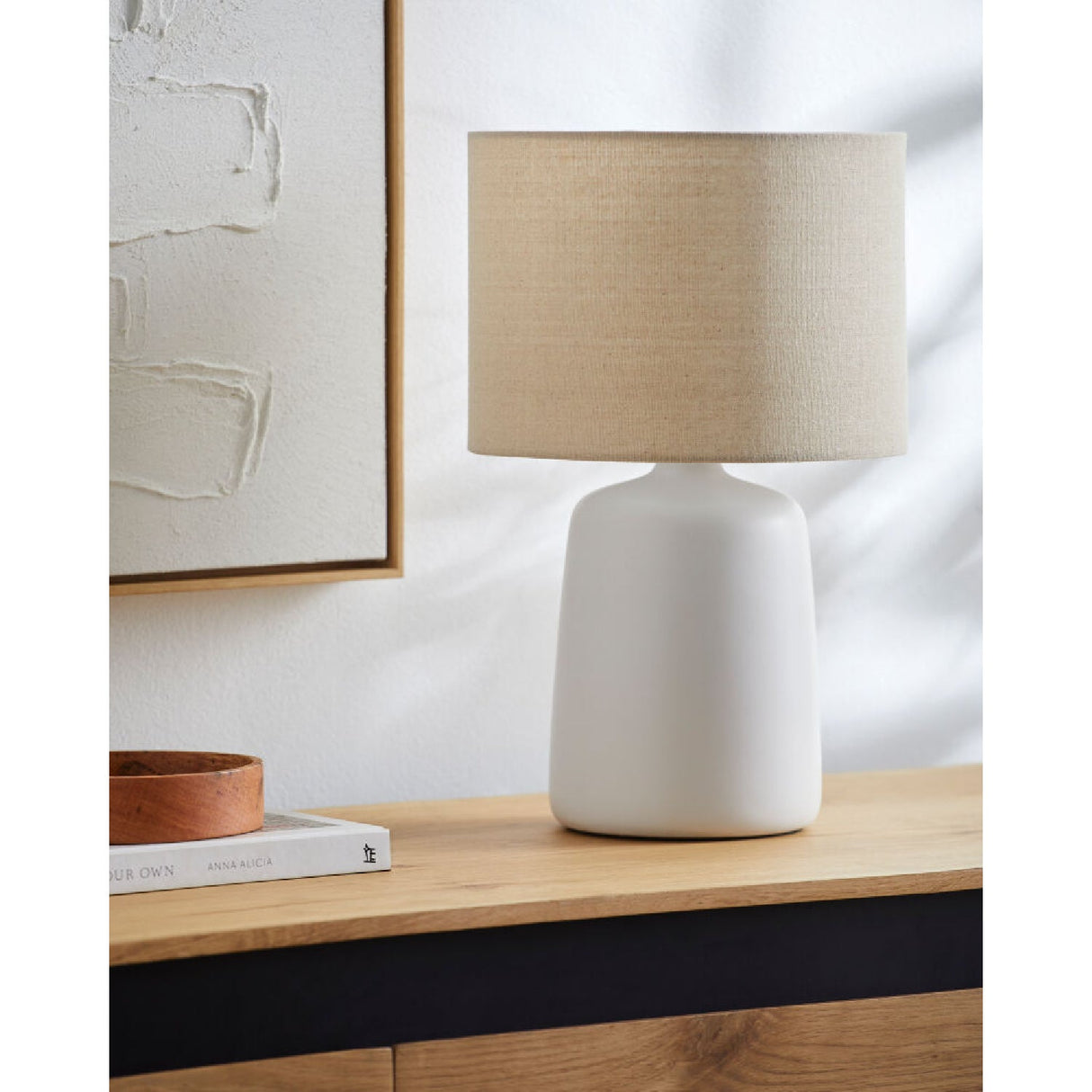 Modern European furniture - Beige Linen Ceramic Table Lamp L - www.oroa.com