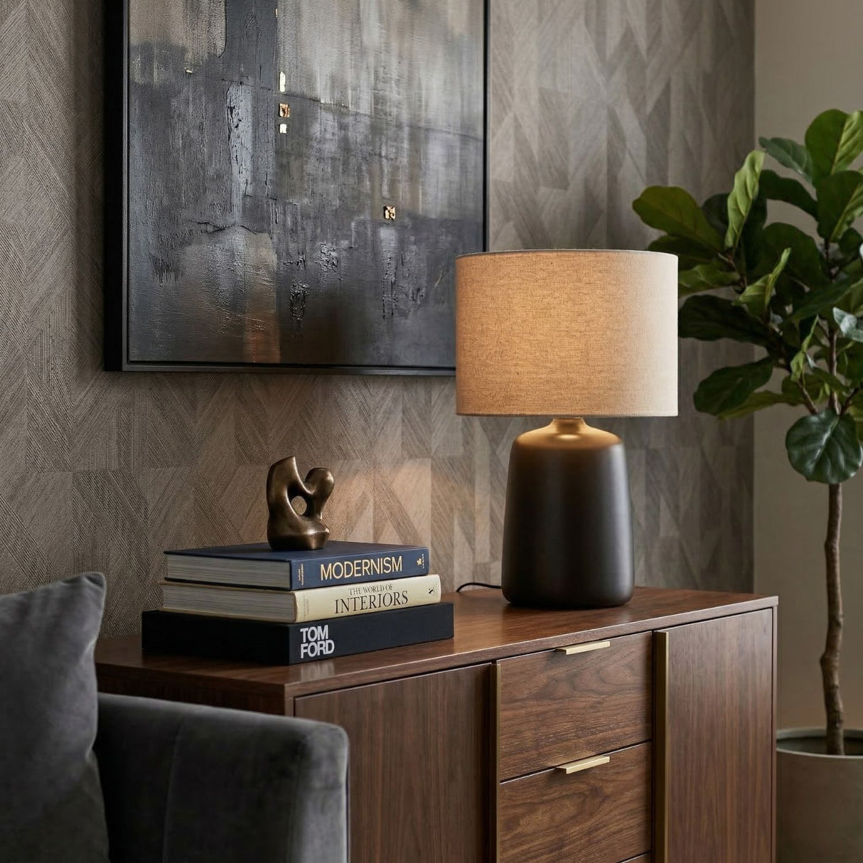 Modern European furniture - Beige Linen Ceramic Table Lamp L - www.oroa.com
