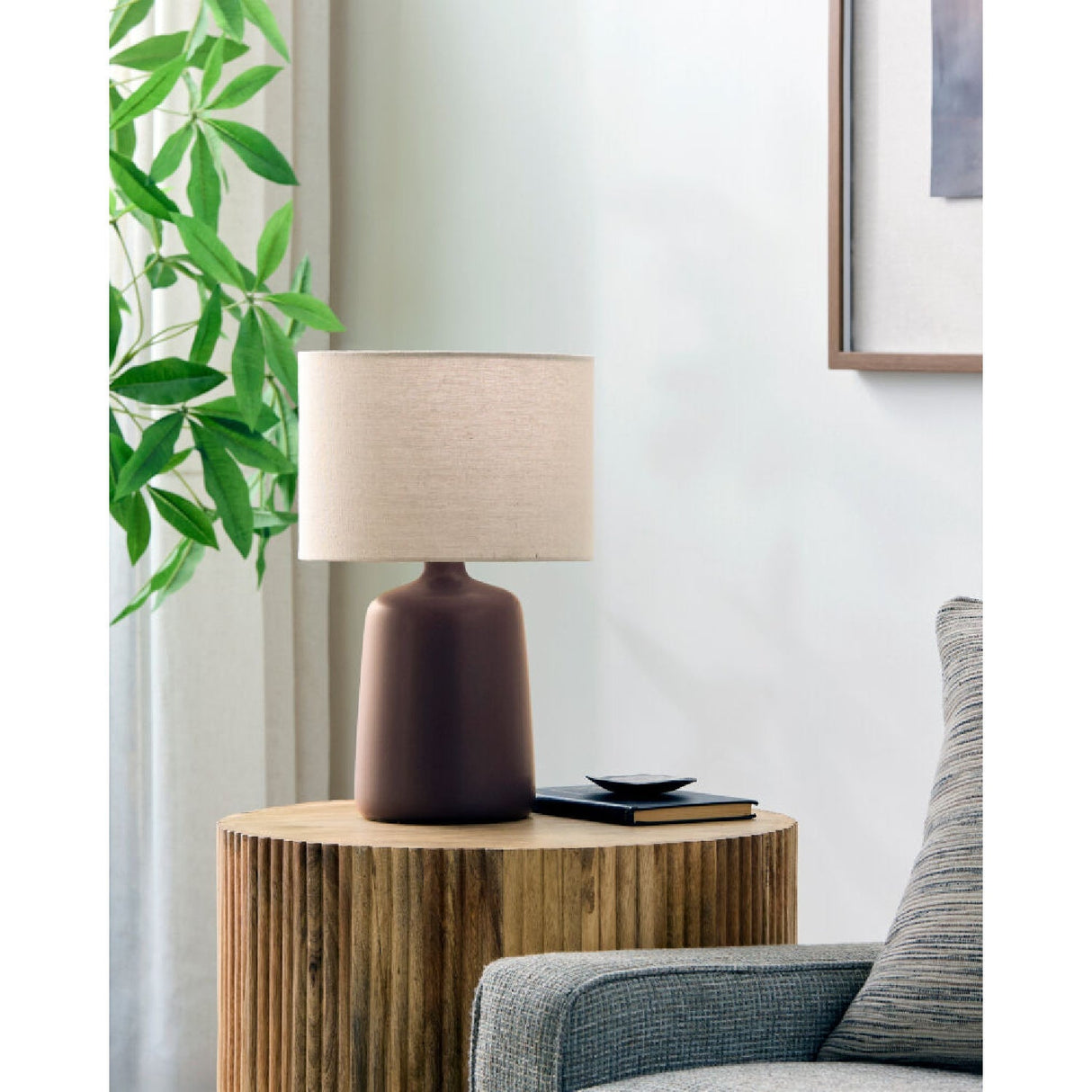 Modern European furniture - Beige Linen Ceramic Table Lamp L - www.oroa.com