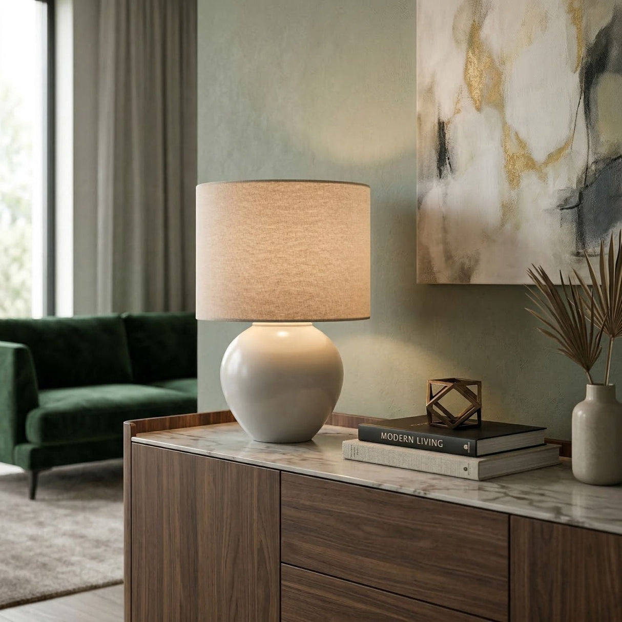 Modern European furniture - Rounded Ceramic Linen Table Lamp - www.oroa.com