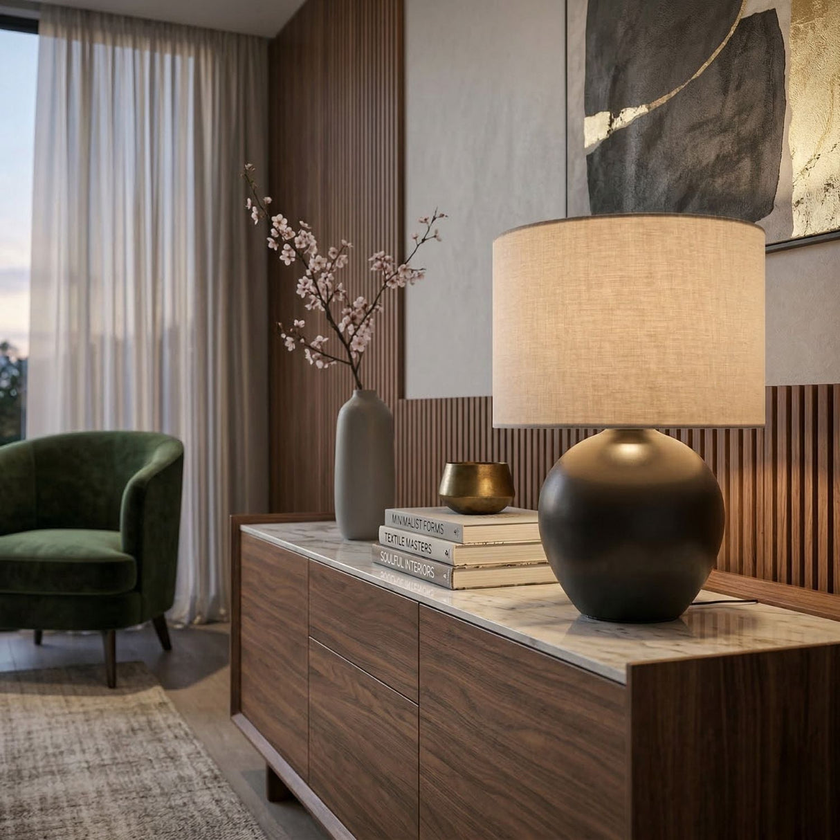 Modern European furniture - Rounded Ceramic Linen Table Lamp - www.oroa.com