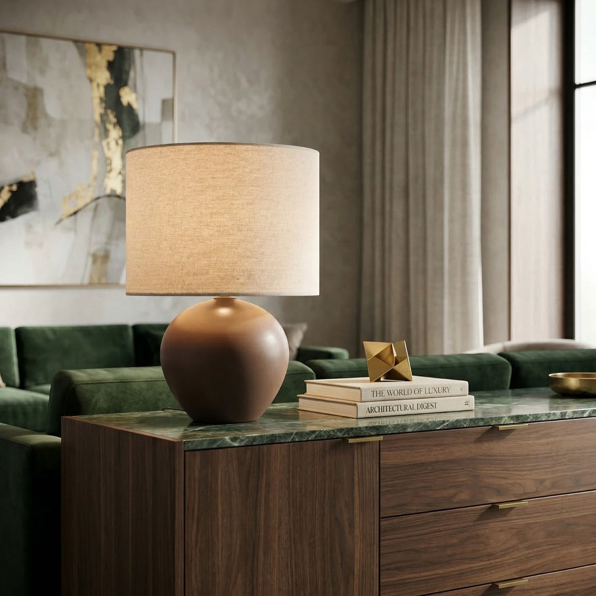 Modern European furniture - Rounded Ceramic Linen Table Lamp - www.oroa.com
