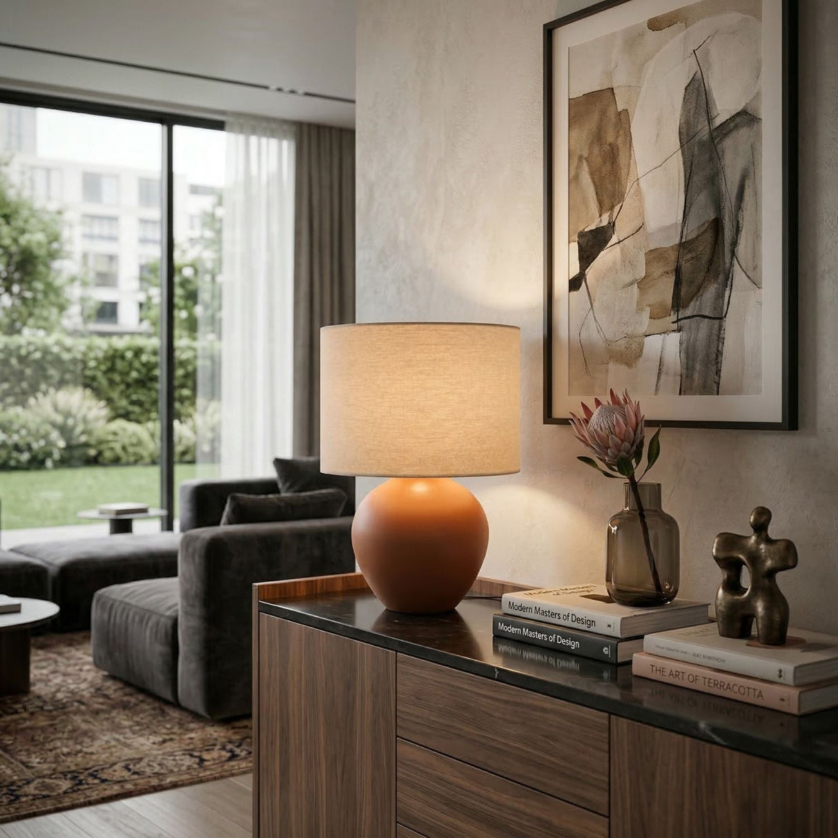 Modern European furniture - Rounded Ceramic Linen Table Lamp - www.oroa.com