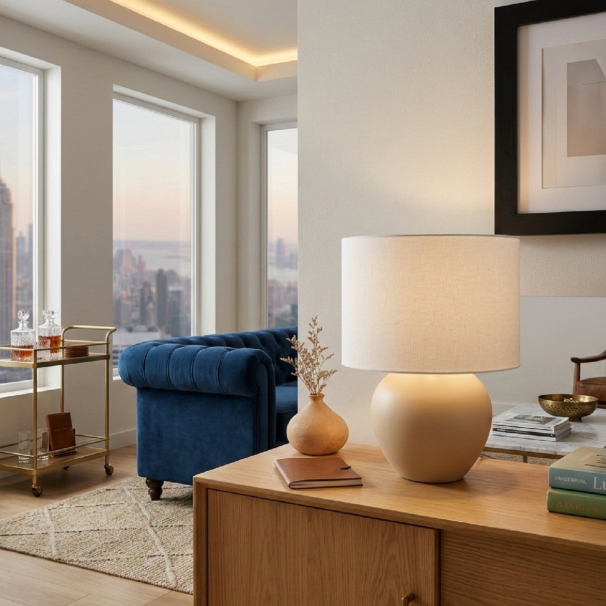 Modern European furniture - White Linen Ceramic Table Lamp - www.oroa.com