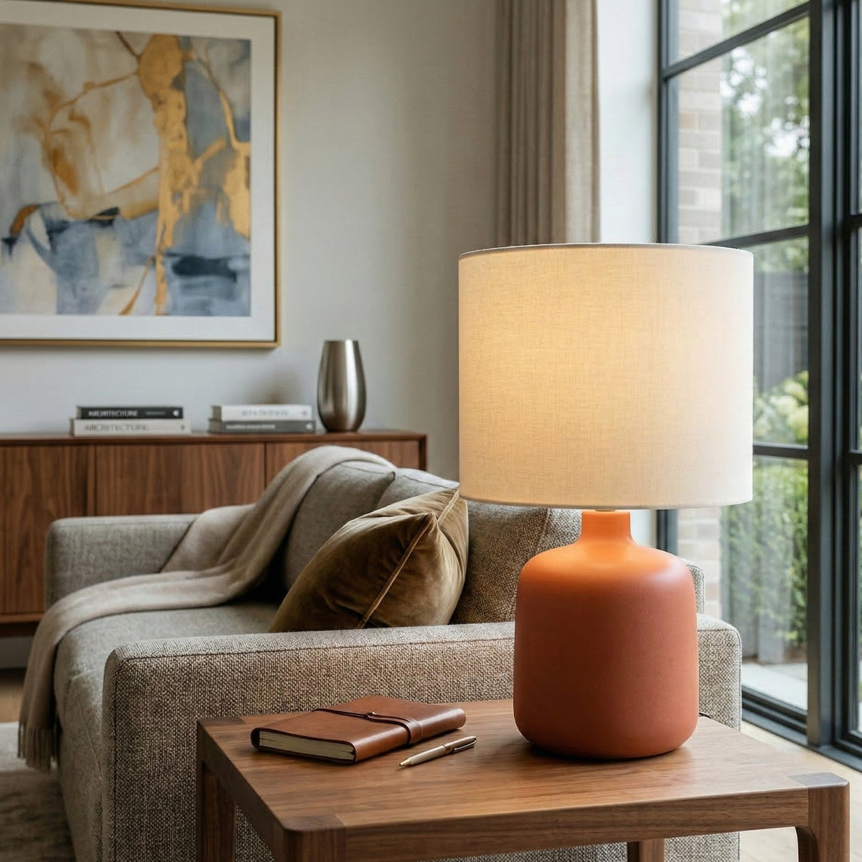 Modern European furniture - White Jute Ceramic Table Lamp - www.oroa.com