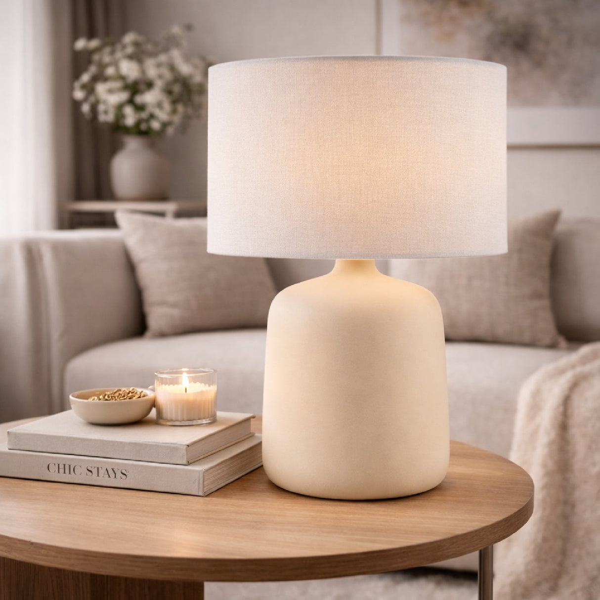 Modern European furniture - Ceramic White Linen Table Lamp - www.oroa.com