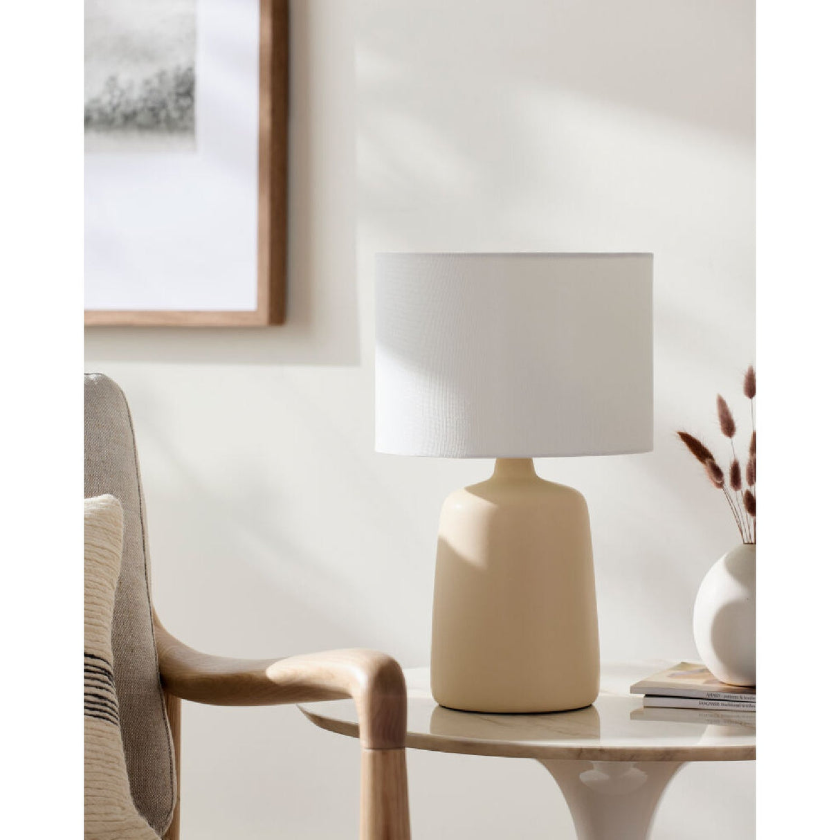 Modern European furniture - Ceramic White Linen Table Lamp - www.oroa.com