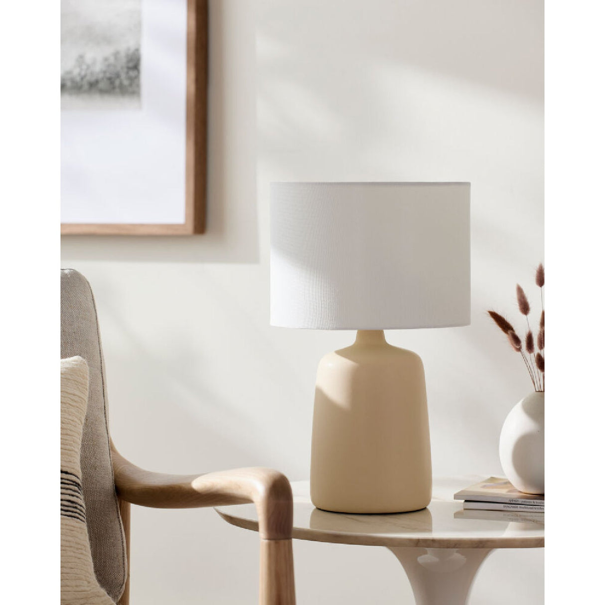 Modern European furniture - Ceramic White Linen Table Lamp - www.oroa.com