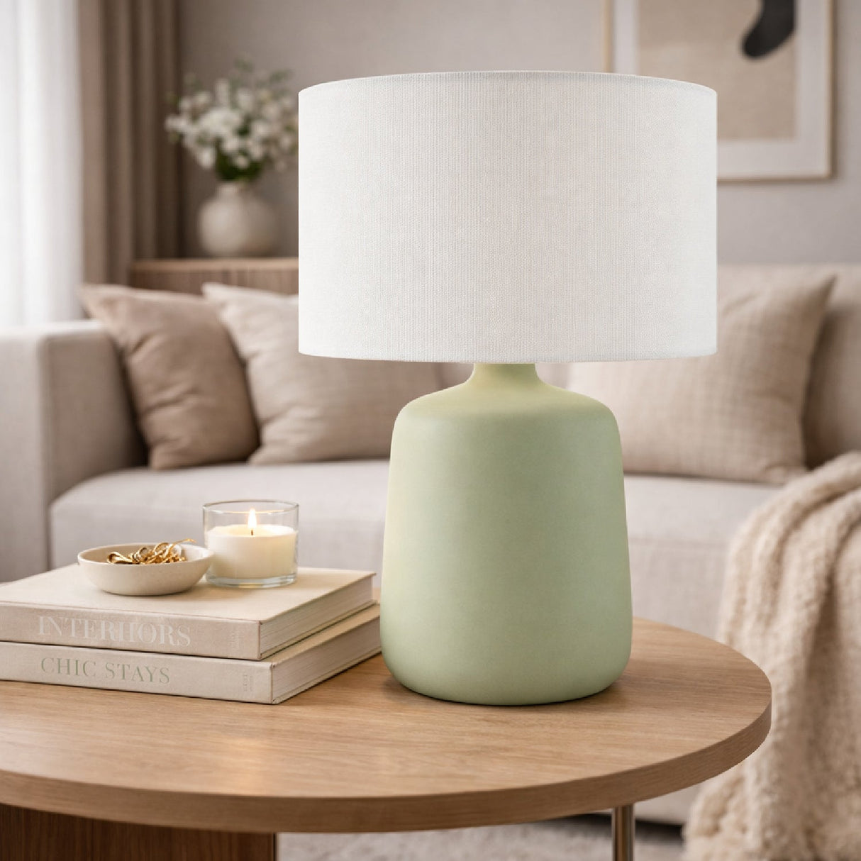 Modern European furniture - Ceramic White Linen Table Lamp - www.oroa.com