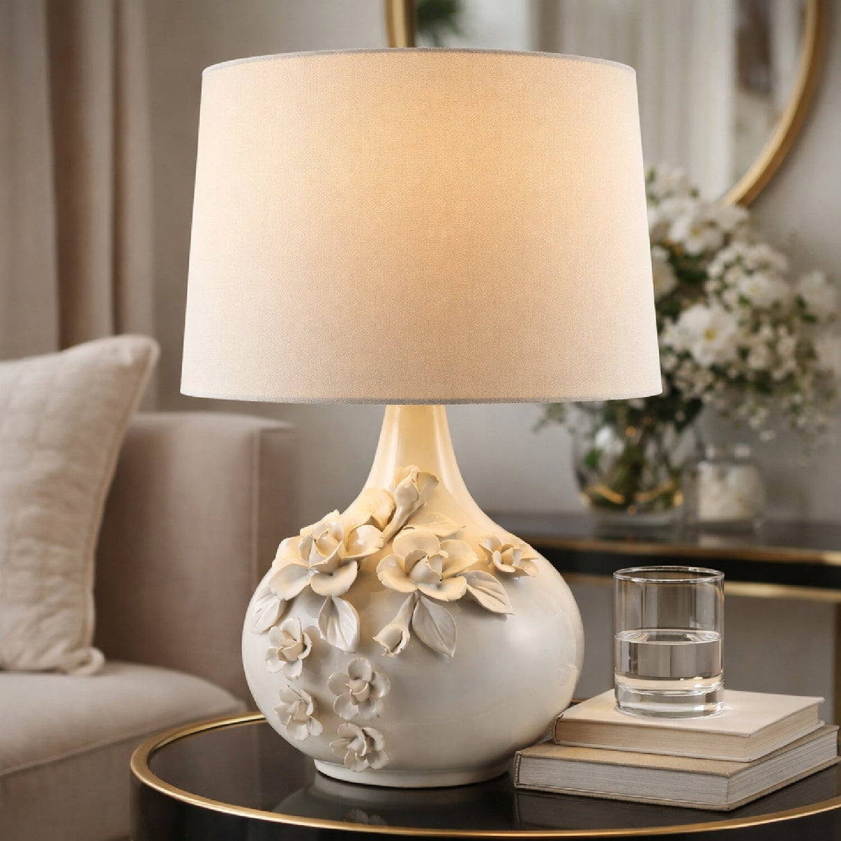 Modern European furniture - Glazed Cream Ceramic Table Lamp - www.oroa.com