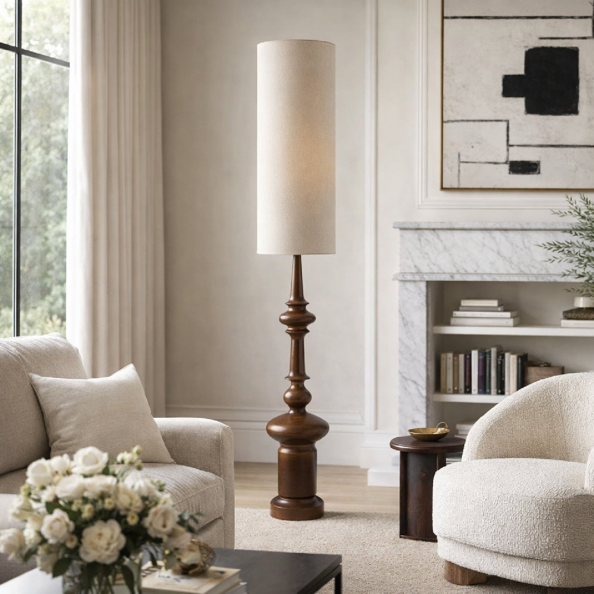 Modern European furniture - Cylindrical Linen Shade Floor Lamp - www.oroa.com