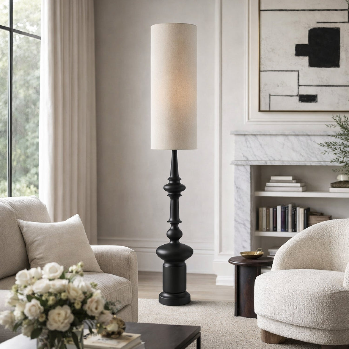 Modern European furniture - Cylindrical Linen Shade Floor Lamp - www.oroa.com