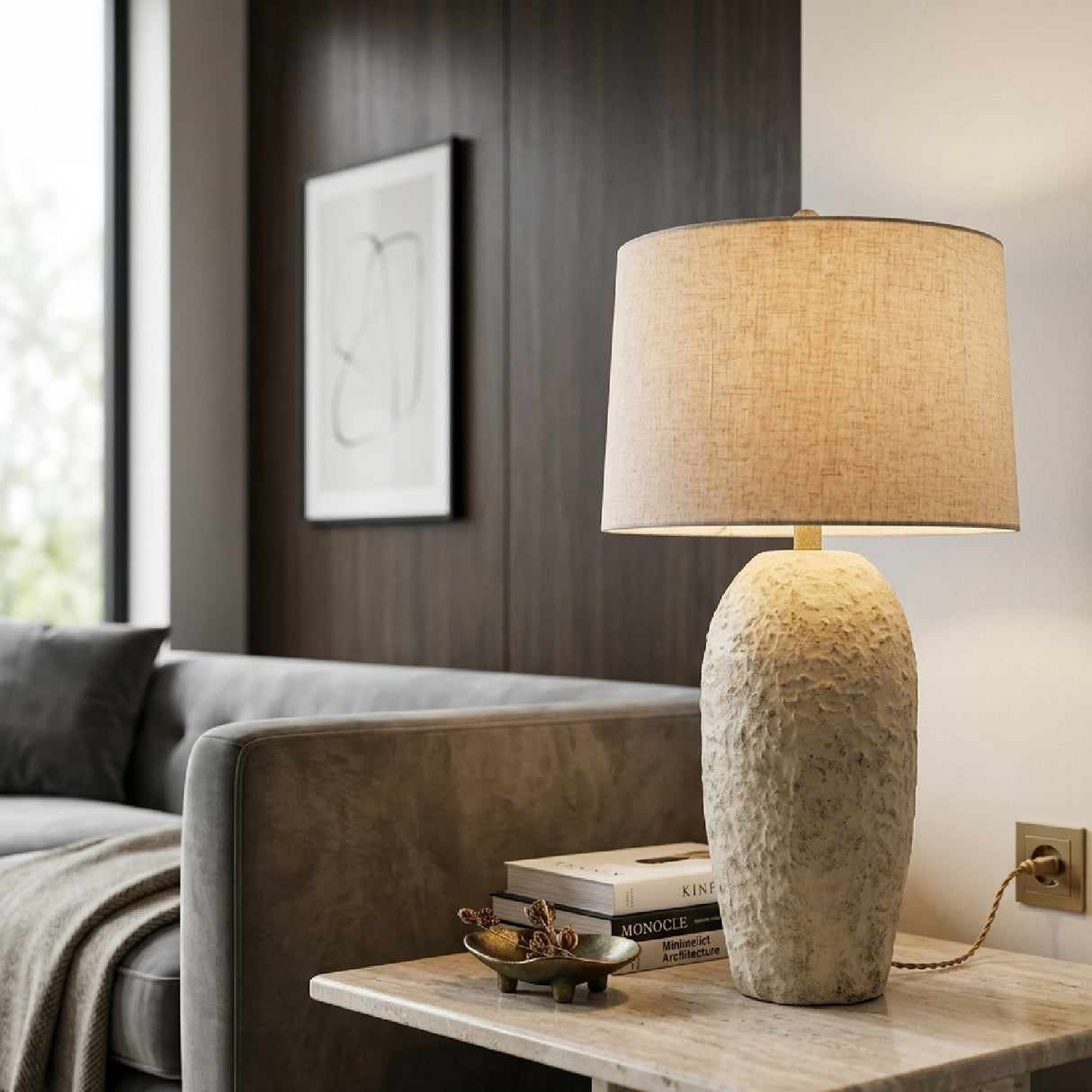 Modern European furniture - White Textured Ceramic Table Lamp - www.oroa.com