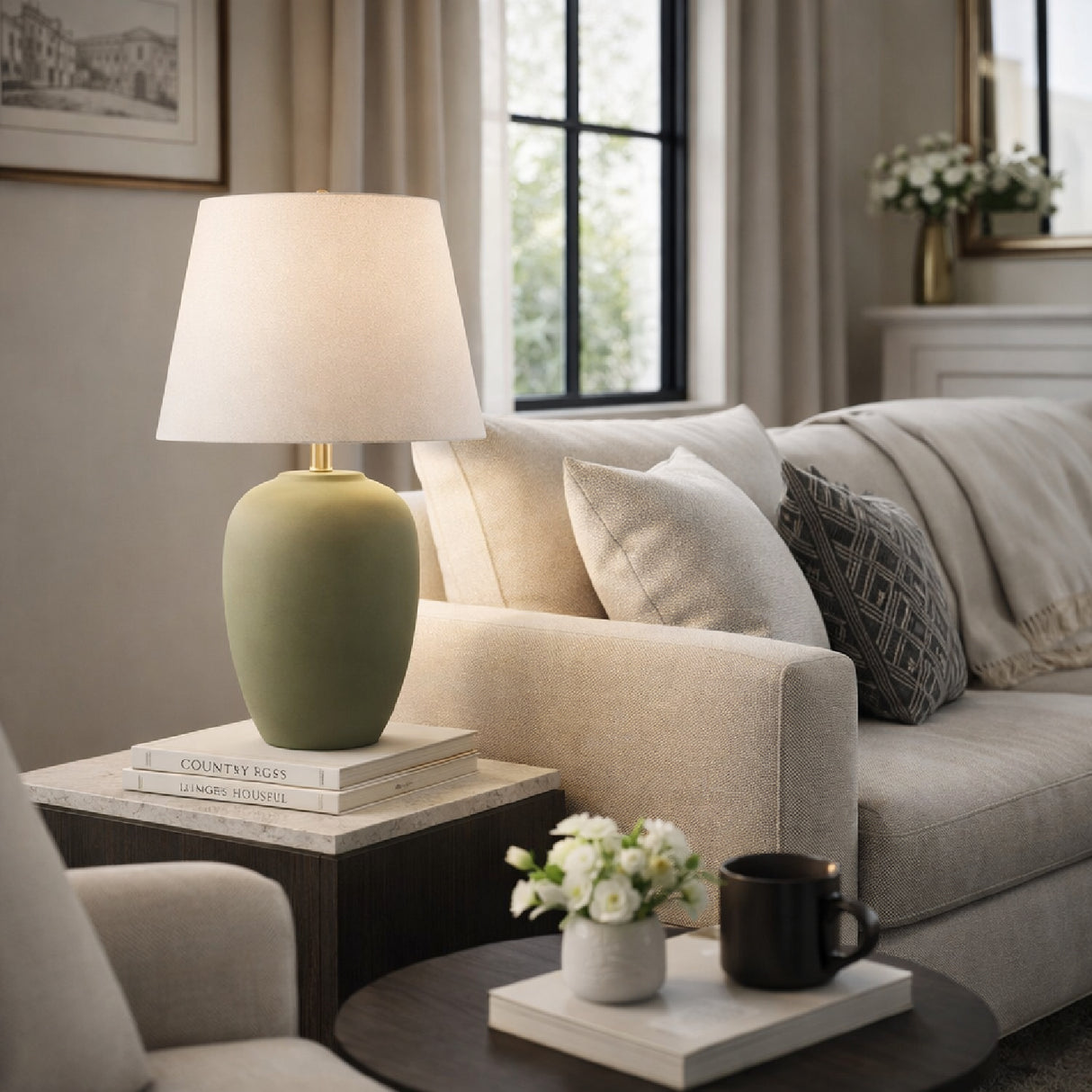 Modern European furniture - Hand-painted Green Ceramic Table Lamp - www.oroa.com