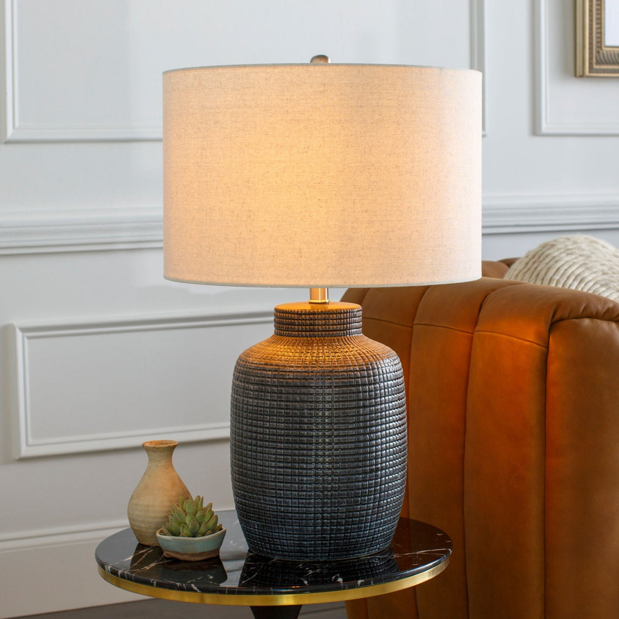 Modern European furniture - Beige Linen Ceramic Table Lamp - www.oroa.com