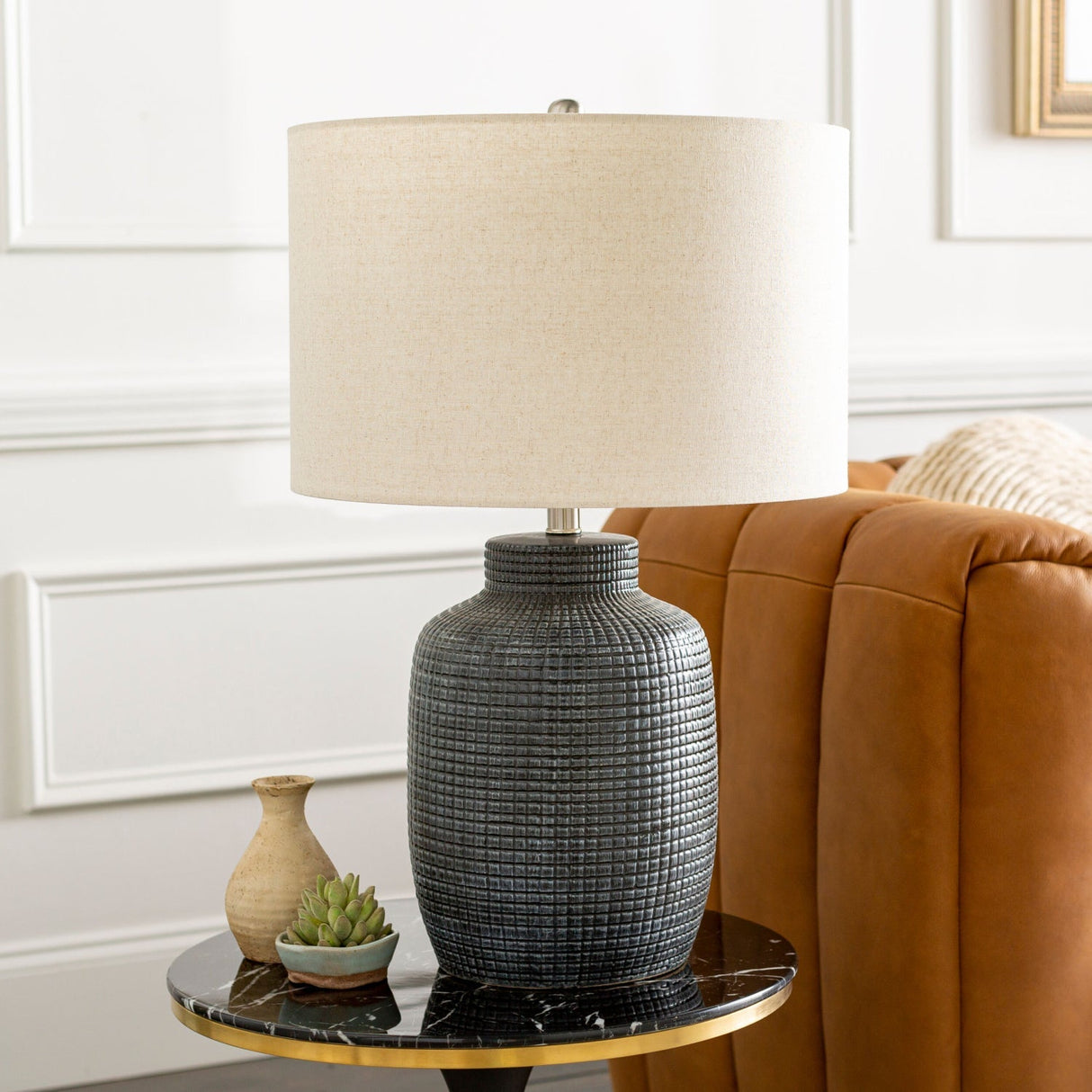 Modern European furniture - Beige Linen Ceramic Table Lamp - www.oroa.com