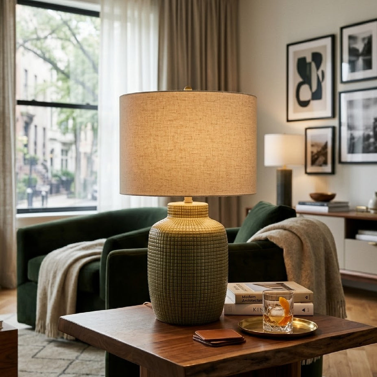 Modern European furniture - White Linen Ceramic Table Lamp - www.oroa.com