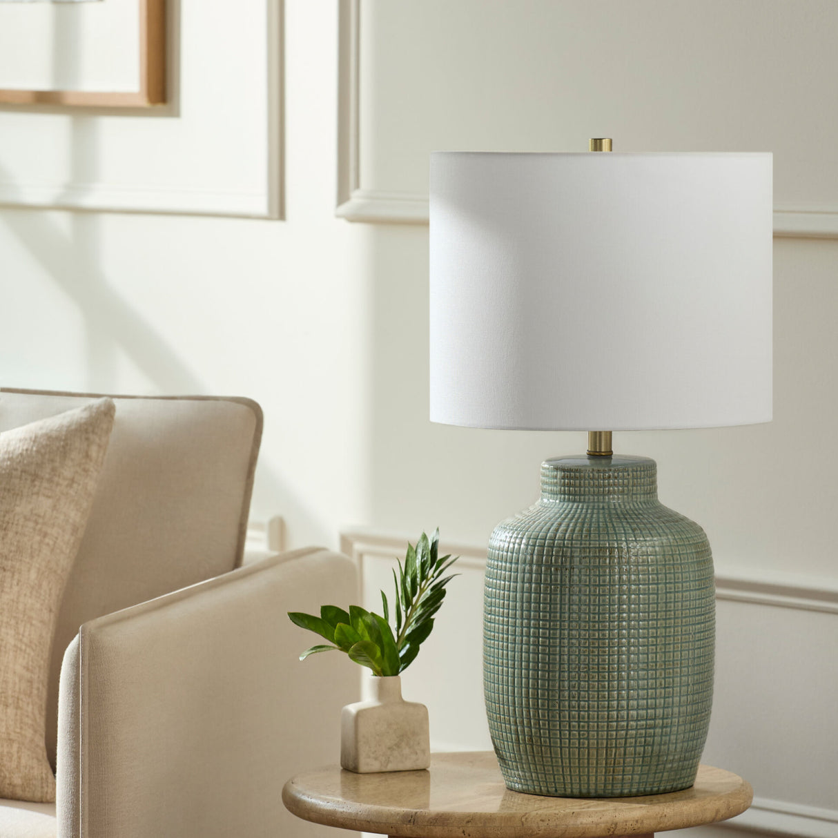 Modern European furniture - White Linen Ceramic Table Lamp - www.oroa.com