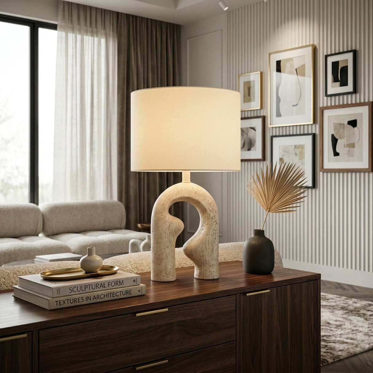Modern European furniture - Wavy Carved Base Table Lamp - www.oroa.com