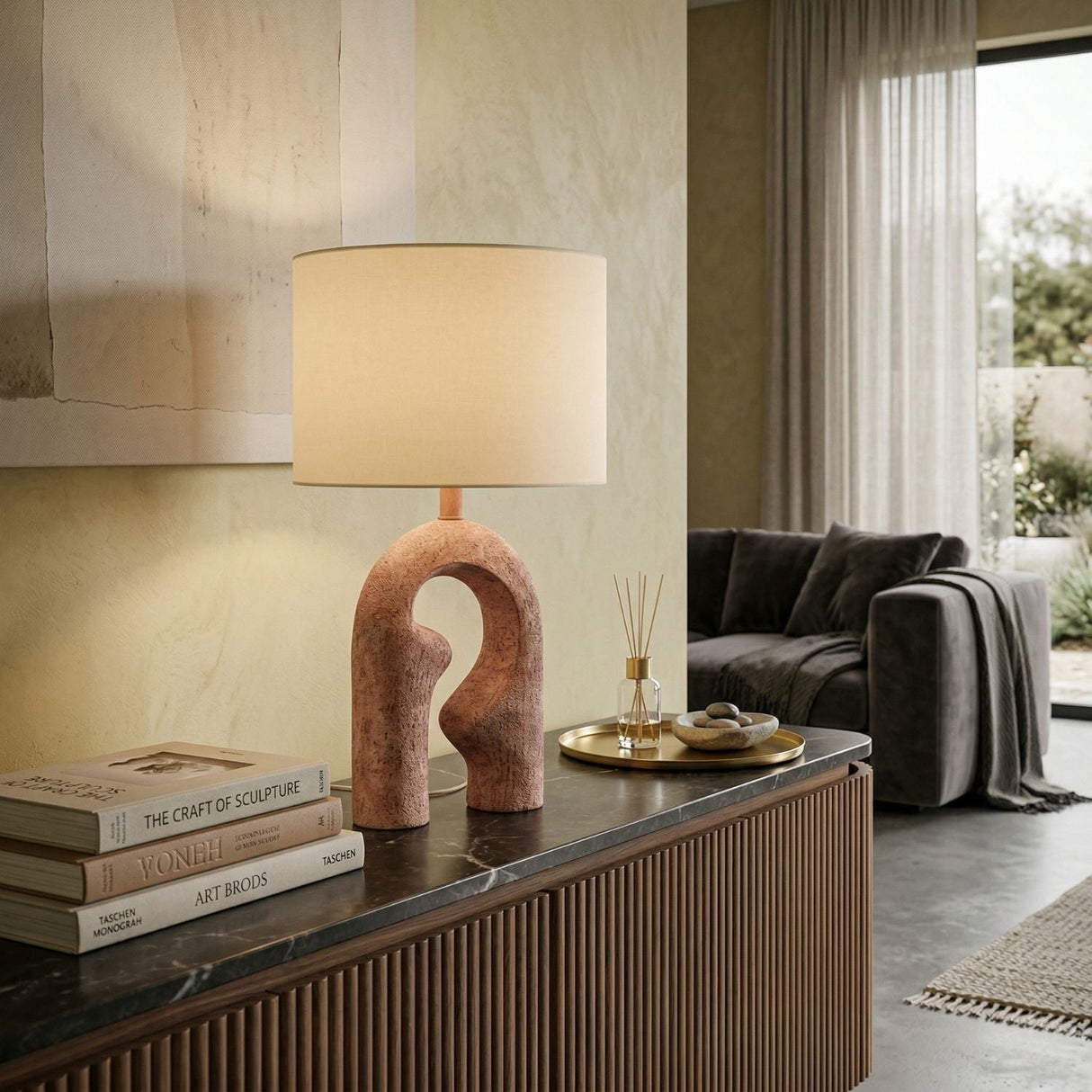 Modern European furniture - Wavy Carved Base Table Lamp - www.oroa.com